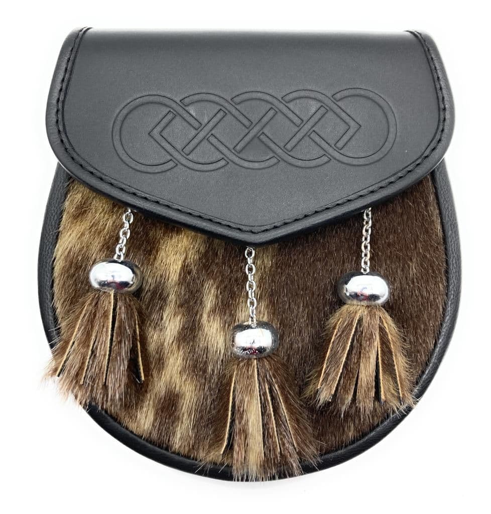 Scottish traditional full dress celtic design kilt sporran & chain belt