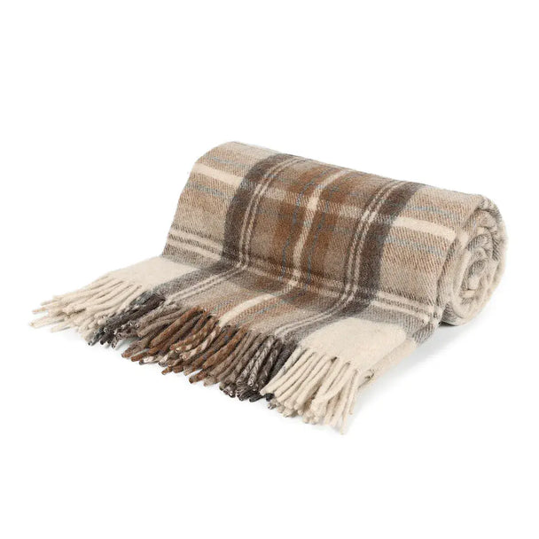 Stewart Natural  Dress Tartan Wool Blend Throw Travel Blanket 155cm x 190cm