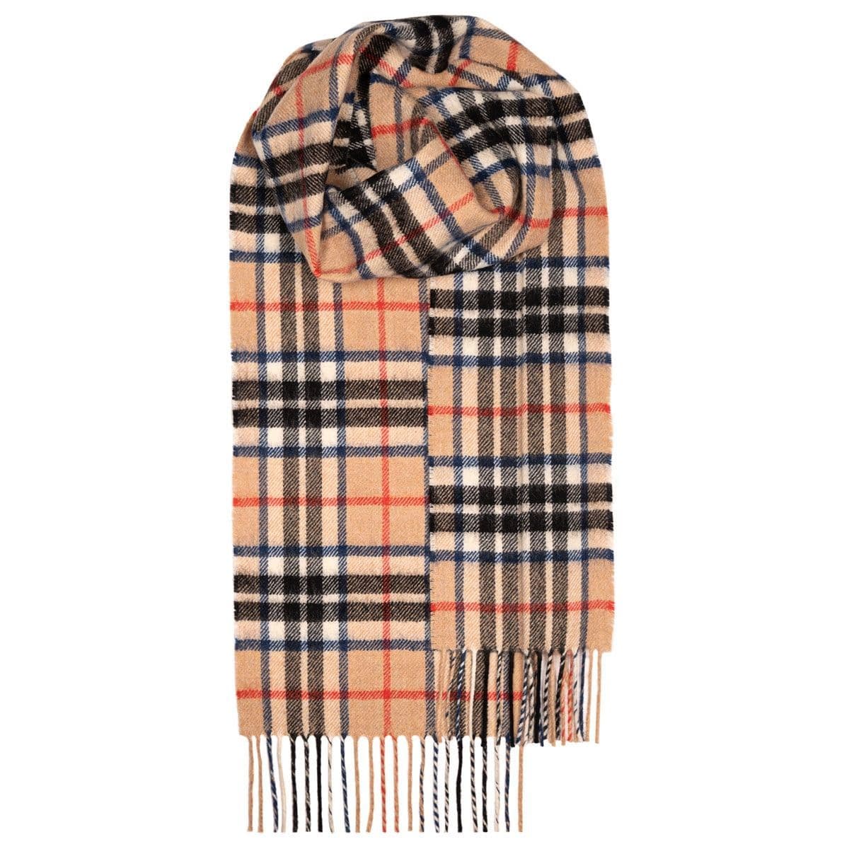 Thomson Camel Modern Tartan Pure Lambswool Unisex Scarf - Made in Scotland