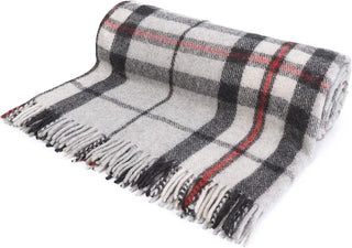 Thomson Grey Tartan Wool Blend Throw Travel Blanket 157cm x 189cm