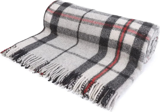 Thomson Grey Tartan Wool Blend Throw Travel Blanket 157cm x 189cm