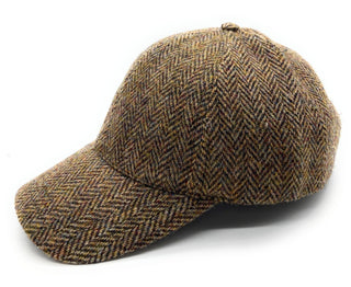 Unisex Brown Herringbone Harris Tweed Adjustable Baseball Cap