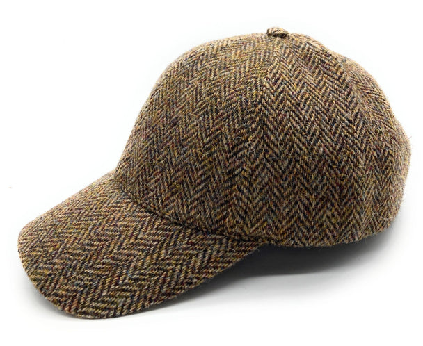 Unisex Brown Herringbone Harris Tweed Adjustable Baseball Cap