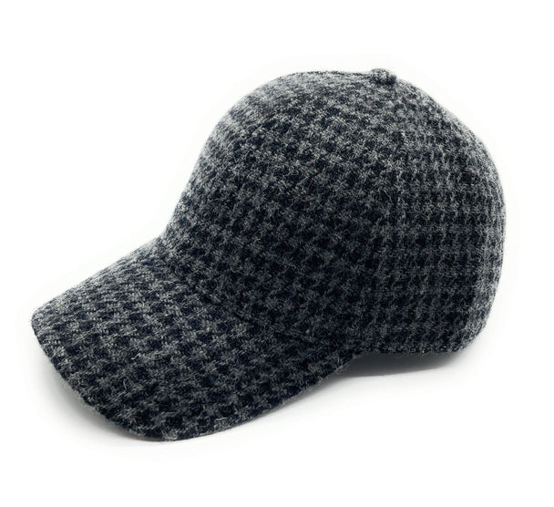 Unisex Grey & Black Dogtooth Harris Tweed Adjustable Baseball Cap