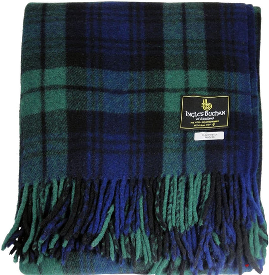 Wool Blend Black Watch Tartan Travel Blanket/Rug By Ingles Buchan of Scotland