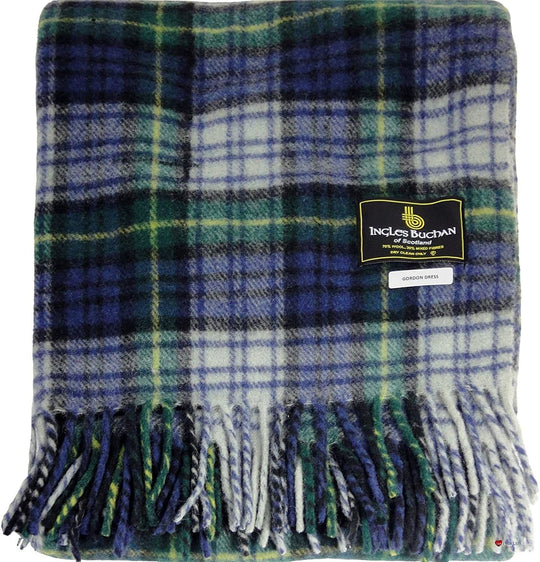 Wool Blend Gordon Dress Tartan Travel Blanket/Rug By Ingles Buchan of Scotland