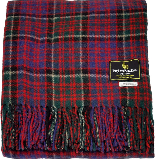 Wool Blend MacDonald of Clanranald Tartan Travel Blanket/Rug By Ingles Buchan of Scotland