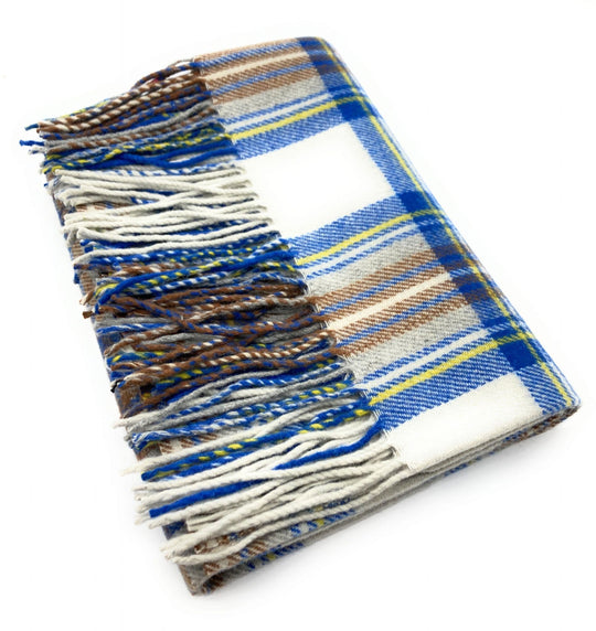 Wool Blend Stewart Muted Blue Tartan Knee Travel Rug Blanket