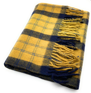 Wool Blend Yellow Check Tartan Knee Travel Rug Blanket