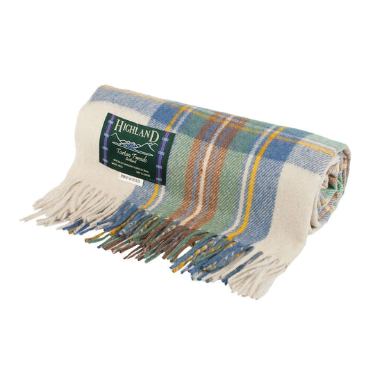 Wool Rich Stewart Muted Blue Tartan Travel Blanket